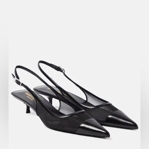 $1050 SAINT LAURENT
Oxalis 30 Leather-Trimmed Slingback Pump size 39.5